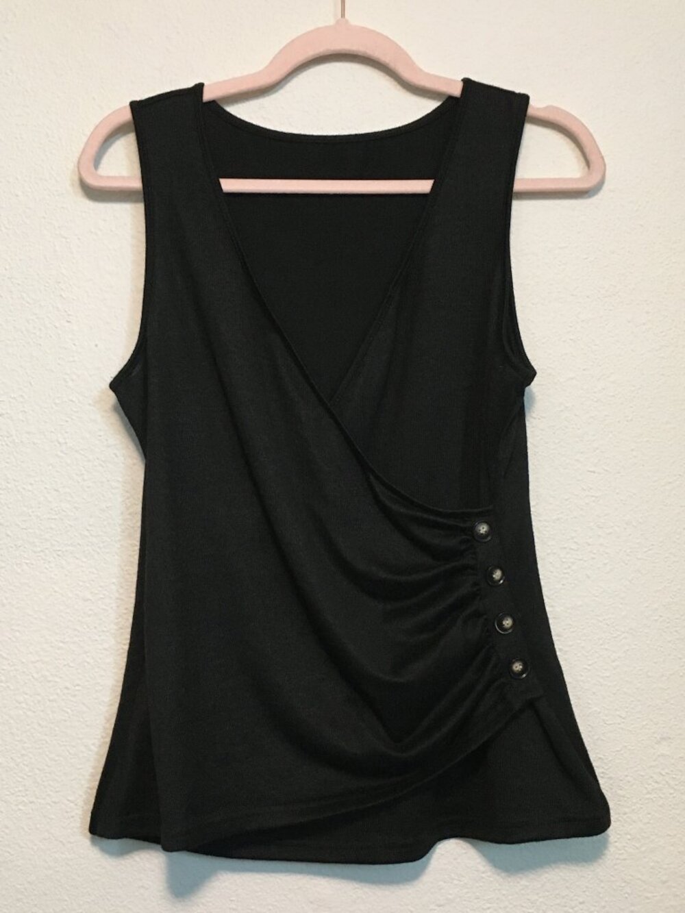SHEIN LUNE Black Ruched Side Button Wrap Tank Top 0XL Corporate Chic